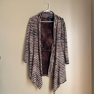 Frank Lyman Animal Print cardigan textured burnout stripes asymmetrical holiday